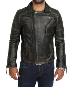 Alternative view of Mens Biker Leather Jacket Dual Zip Hook Rub Off SI-157