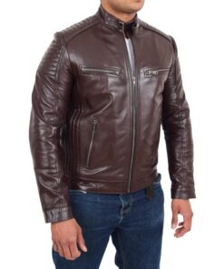 Alternative view of Mens Leather Cafe Racer Biker Jacket Ron Brown SI-154