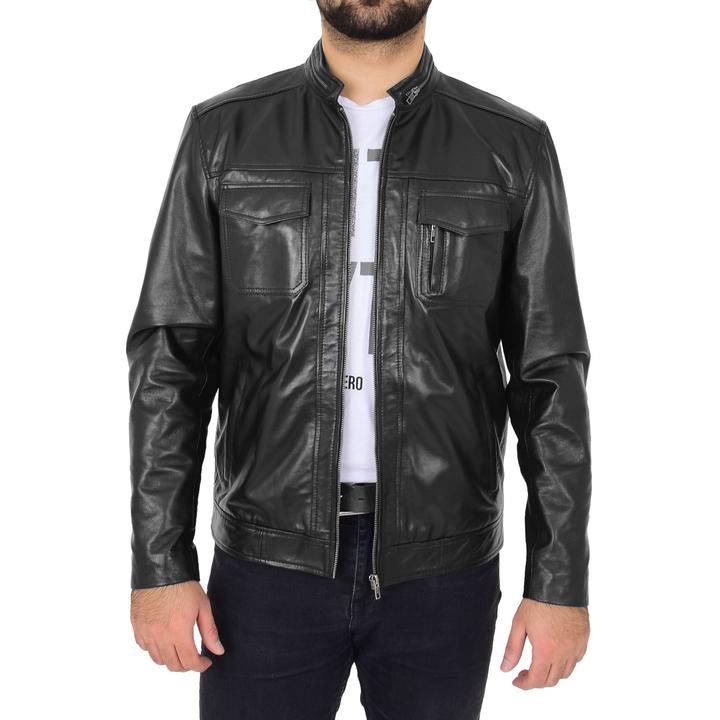 Mens Casual Biker Leather Jacket Jaime Black SI-161 - Image 2