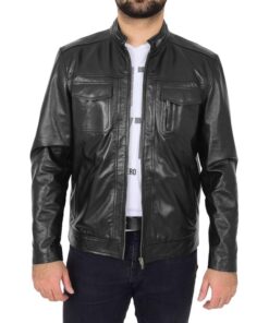 Mens Casual Biker Leather Jacket Jaime Black SI-161