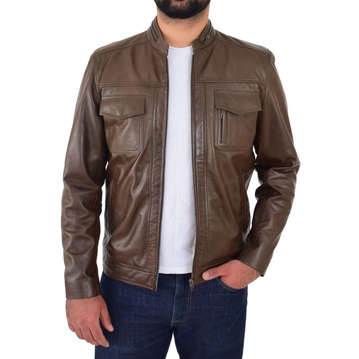 Mens Casual Biker Leather Jacket Jaime Timber SI-162 - Image 2