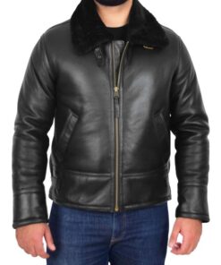 Alternative view of Mens Top Gun Style Sheepskin Jacket Oscar Black SI-247