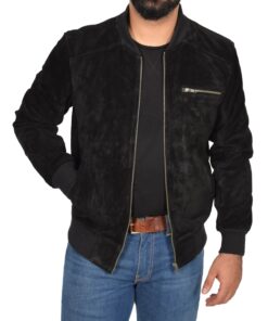 Alternative view of Mens Suede Bomber Varsity Jacket Reg Black SI-240