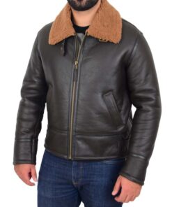 Mens Top Gun Style Sheepskin Jacket Oscar Brown Ginger SI-249