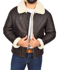 Alternative view of Mens Top Gun Style Sheepskin Jacket Oscar Brown White SI-248