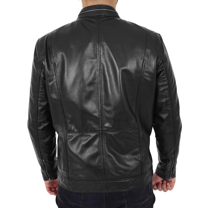 Mens Casual Biker Leather Jacket Jaime Black SI-161 - Image 3