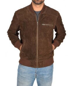 Alternative view of Mens Suede Bomber Varsity Jacket Reg Brown SI-239