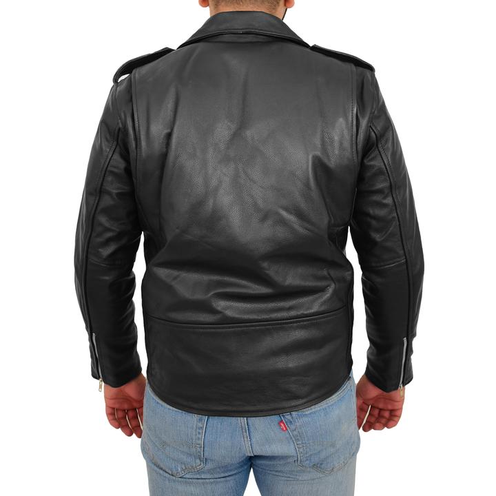 Mens Heavy Duty Leather Biker Brando Jacket Kyle Black SI-163 - Image 3
