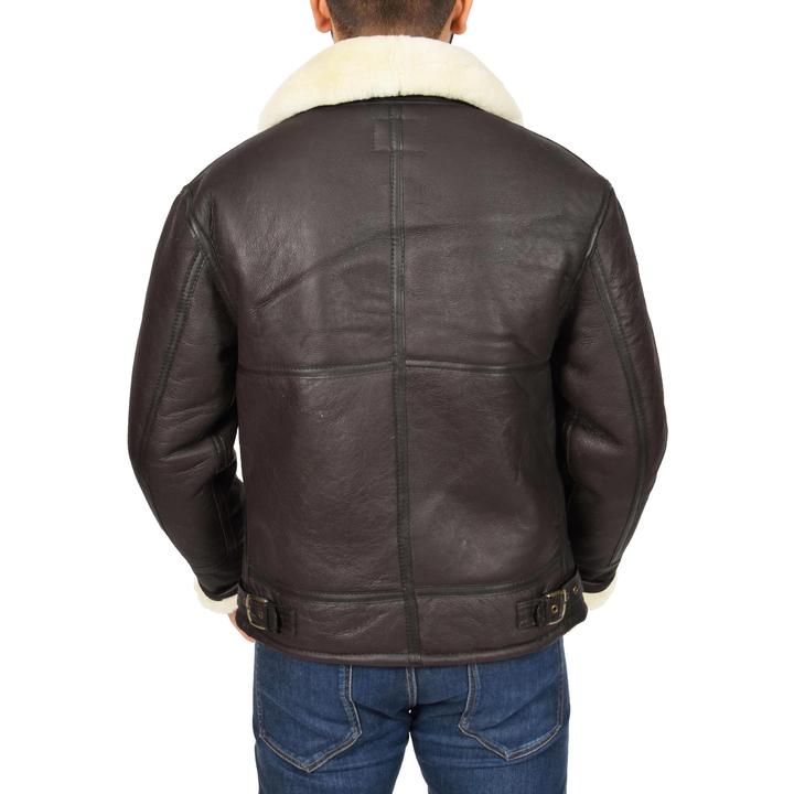Mens Top Gun Style Sheepskin Jacket Oscar Brown White SI-248 - Image 3