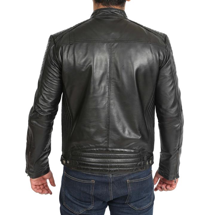 Mens Leather Cafe Racer Biker Jacket Ron Black SI-153 - Image 2