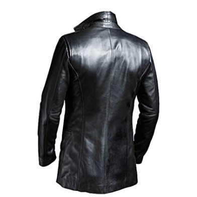 3-BUTTON TRENCH MEN’S BLACK LEATHER COAT SI-333 - Image 3