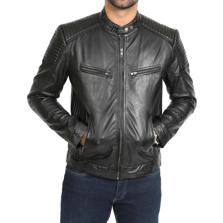 Mens Leather Cafe Racer Biker Jacket Ron Black SI-153 - Image 3
