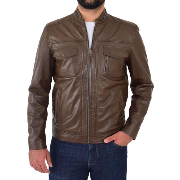 Mens Casual Biker Leather Jacket Jaime Timber SI-162 - Image 4