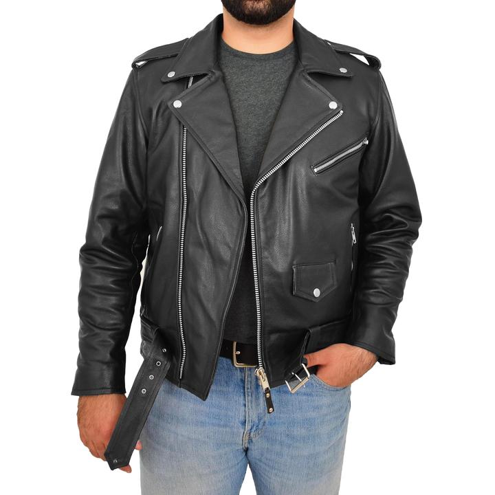 Mens Heavy Duty Leather Biker Brando Jacket Kyle Black SI-163 - Image 4