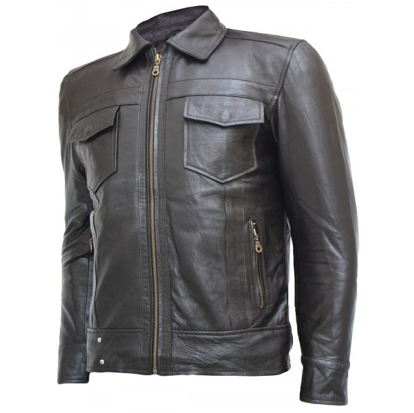 Zipper Men's Brown Leather Jacket - Top Notch SI-112 - Image 2