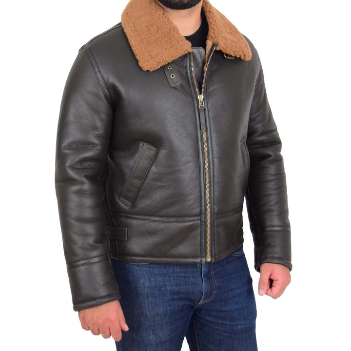 Mens Top Gun Style Sheepskin Jacket Oscar Brown Ginger SI-249 - Image 4