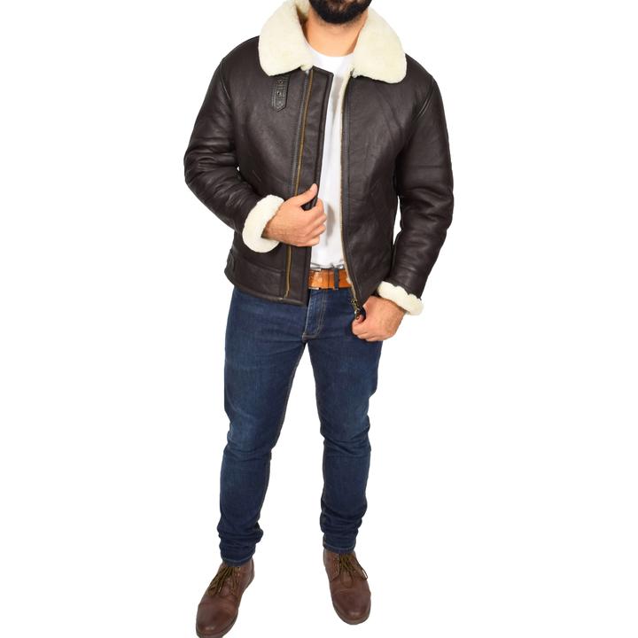 Mens Top Gun Style Sheepskin Jacket Oscar Brown White SI-248 - Image 5
