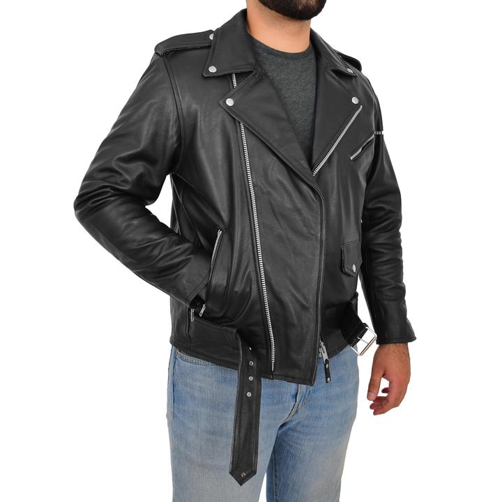 Mens Heavy Duty Leather Biker Brando Jacket Kyle Black SI-163 - Image 6