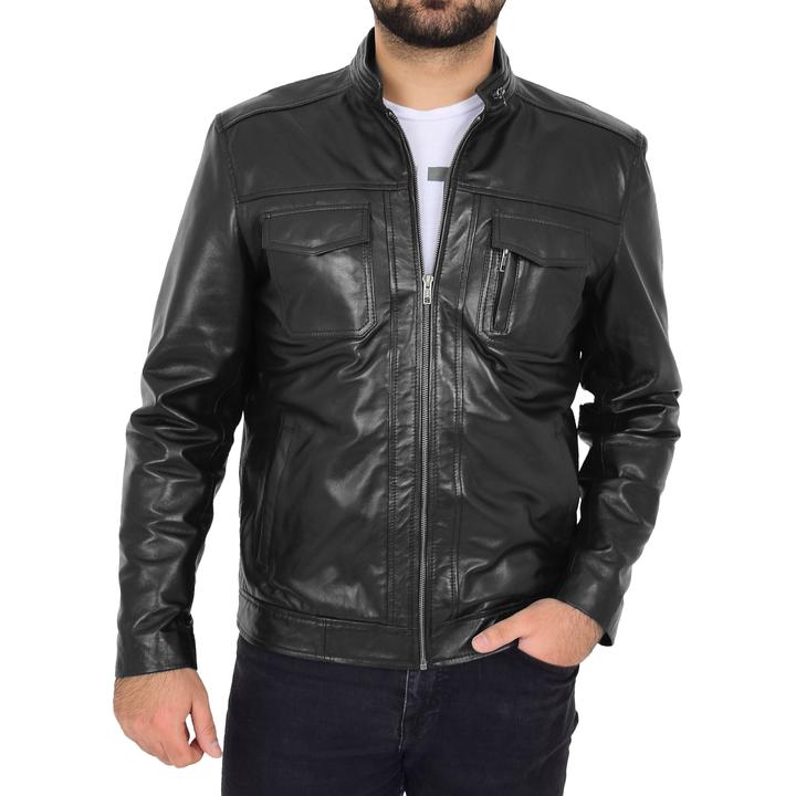 Mens Casual Biker Leather Jacket Jaime Black SI-161 - Image 6