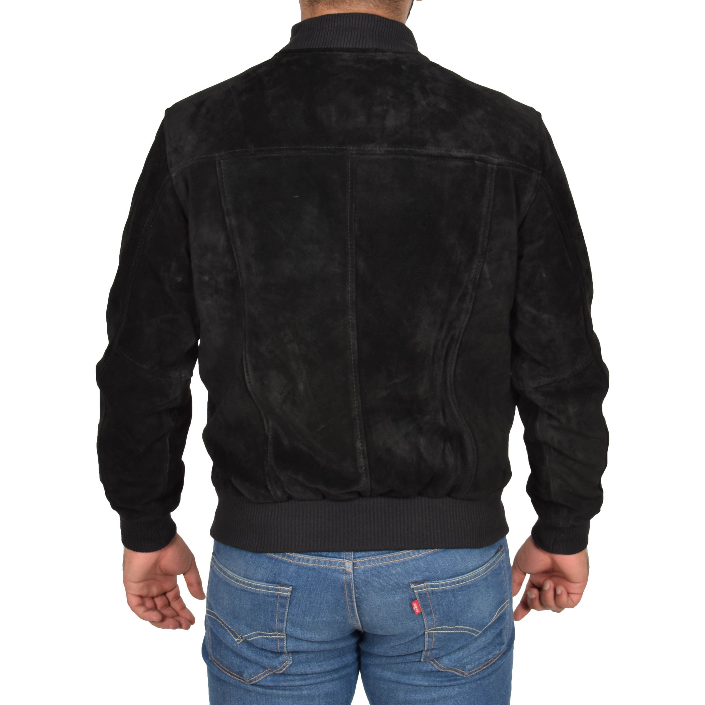 Mens Suede Bomber Varsity Jacket Reg Black SI-240 - Image 5