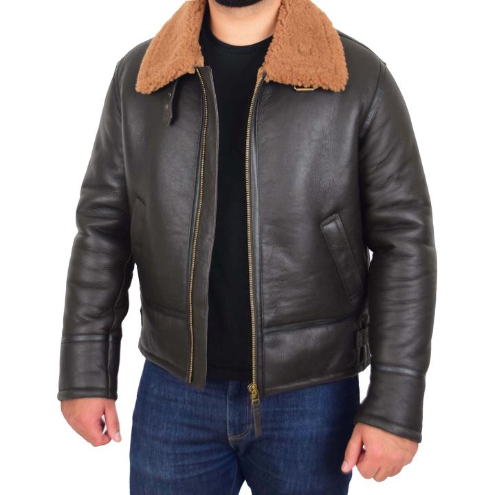 Mens Top Gun Style Sheepskin Jacket Oscar Brown Ginger SI-249 - Image 5