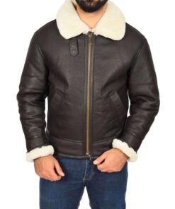 Mens Top Gun Style Sheepskin Jacket Oscar Brown White SI-248
