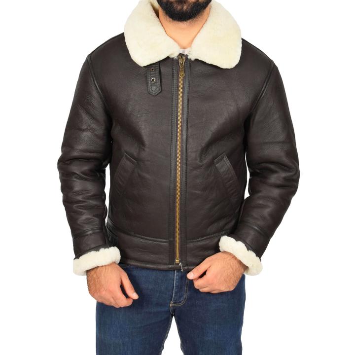 Mens Top Gun Style Sheepskin Jacket Oscar Brown White SI-248