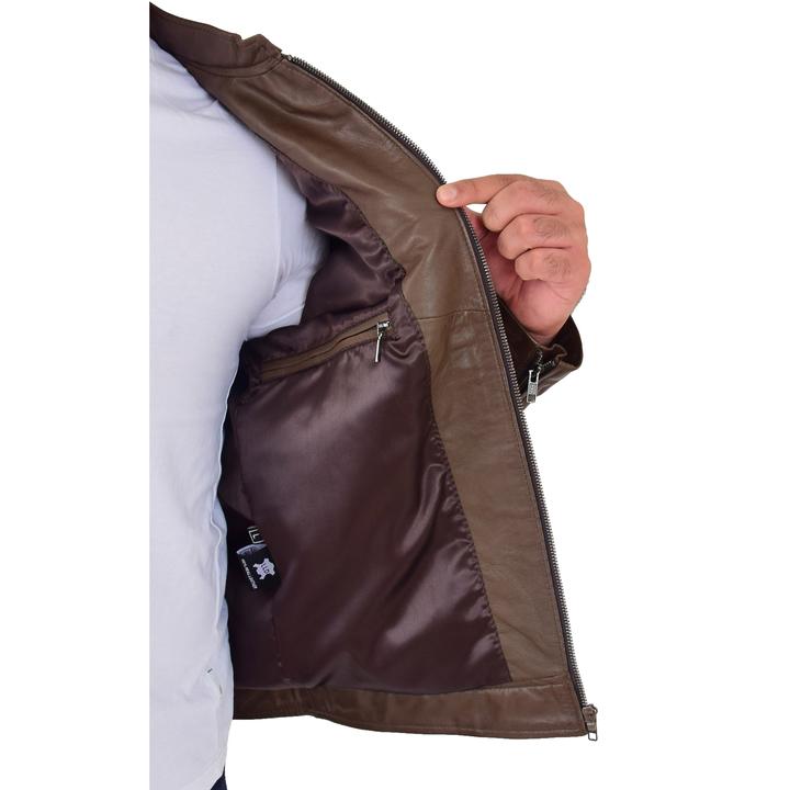 Mens Casual Biker Leather Jacket Jaime Timber SI-162 - Image 7