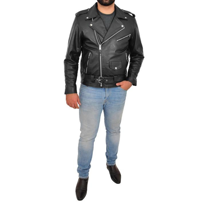 Mens Heavy Duty Leather Biker Brando Jacket Kyle Black SI-163 - Image 7