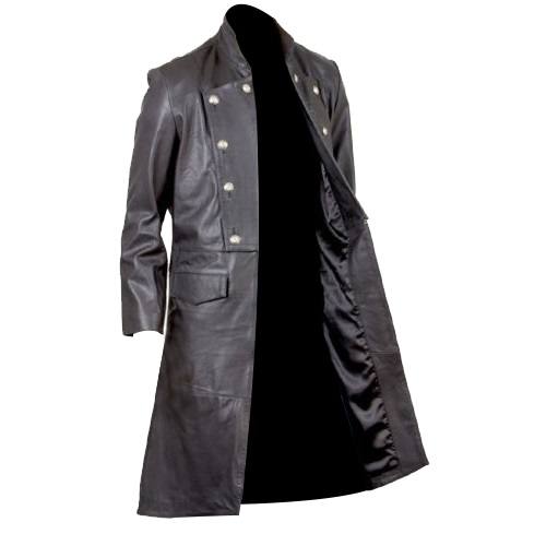 BLACK LONG LEATHER COAT FOR MEN SI-341
