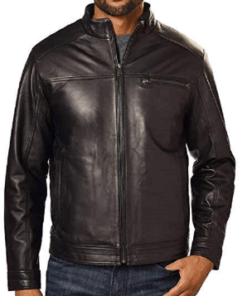 Alternative view of BLACK ROUND COLLAR MEN’S LEATHER JACKET SALE SI-167