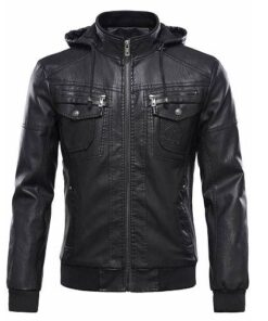 MEN’S BOMBER REMOVABLE HOOD LEATHER JACKET SI-223