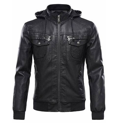 MEN’S BOMBER REMOVABLE HOOD LEATHER JACKET SI-223
