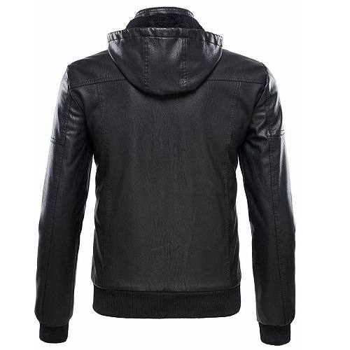 MEN’S BOMBER REMOVABLE HOOD LEATHER JACKET SI-223 - Image 2