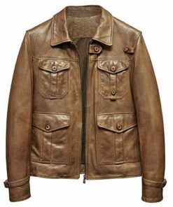 BROWN BIKER FOUR POCKET SHEEPSKIN LEATHER JACKET SI-174