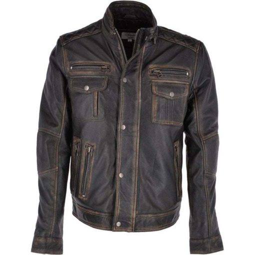 SEVEN POCKET DISTRESSED BIKER LEATHER JACKET SI-176 - Image 2