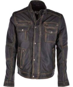 SEVEN POCKET DISTRESSED BIKER LEATHER JACKET SI-176