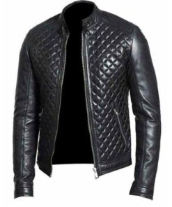 Alternative view of QUILTED BLACK BIKER LEATHER JACKET SALE SI-169