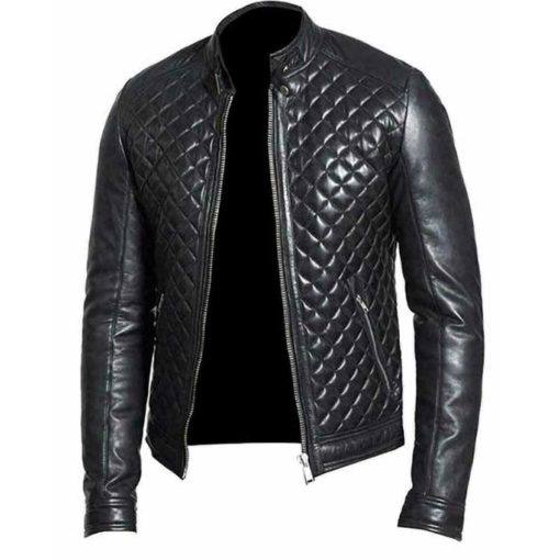 QUILTED BLACK BIKER LEATHER JACKET SALE SI-169 - Image 2