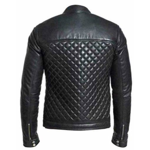 QUILTED BLACK BIKER LEATHER JACKET SALE SI-169 - Image 3