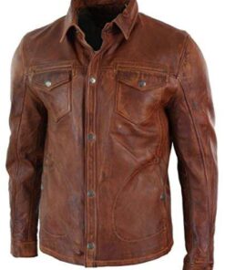MEN BIKER VINTAGE BROWN LEATHER JACKET SI-175