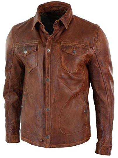 MEN BIKER VINTAGE BROWN LEATHER JACKET SI-175 - Image 3