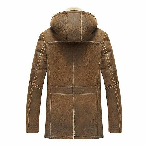 HOODED MEN’S LEATHER COAT BROWN SI-334 - Image 3