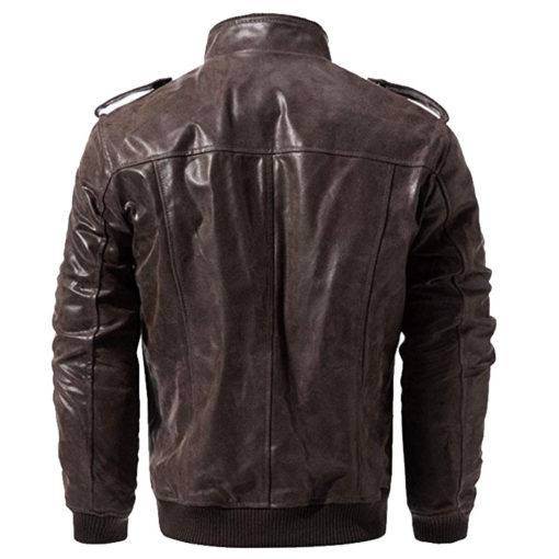MEN’S CHOCOLATE BROWN BOMBER LEATHER JACKET SI-228 - Image 3