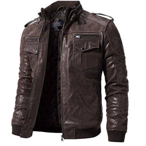 MEN’S CHOCOLATE BROWN BOMBER LEATHER JACKET SI-228