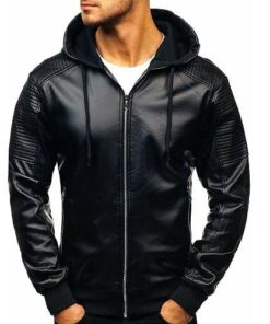 Men’s Hoodie Black Cafe’ Racer Leather Jacket SI-165