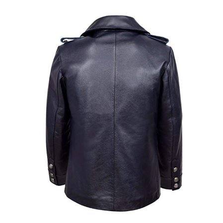 MEN’S LAPEL COLLARED LONG LEATHER COAT BLACK SI-329 - Image 3