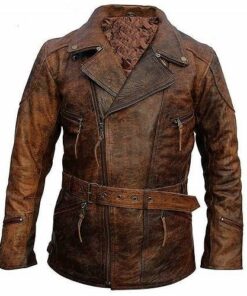 DISTRESSED BROWN LEATHER COAT FOR MEN SI-314