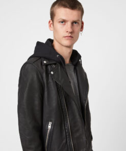 Alternative view of RENZO HOODED LEATHER BIKER JACKET SI-140