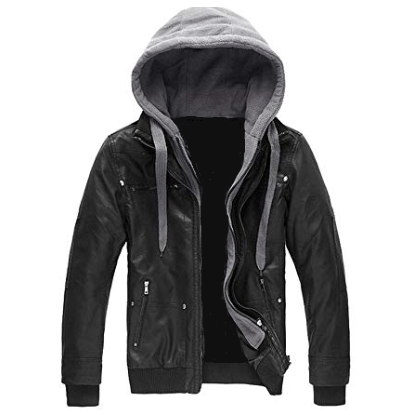 REMOVABLE HOOD BOMBER MEN’S LEATHER JACKET SALE SI-218 - Image 2